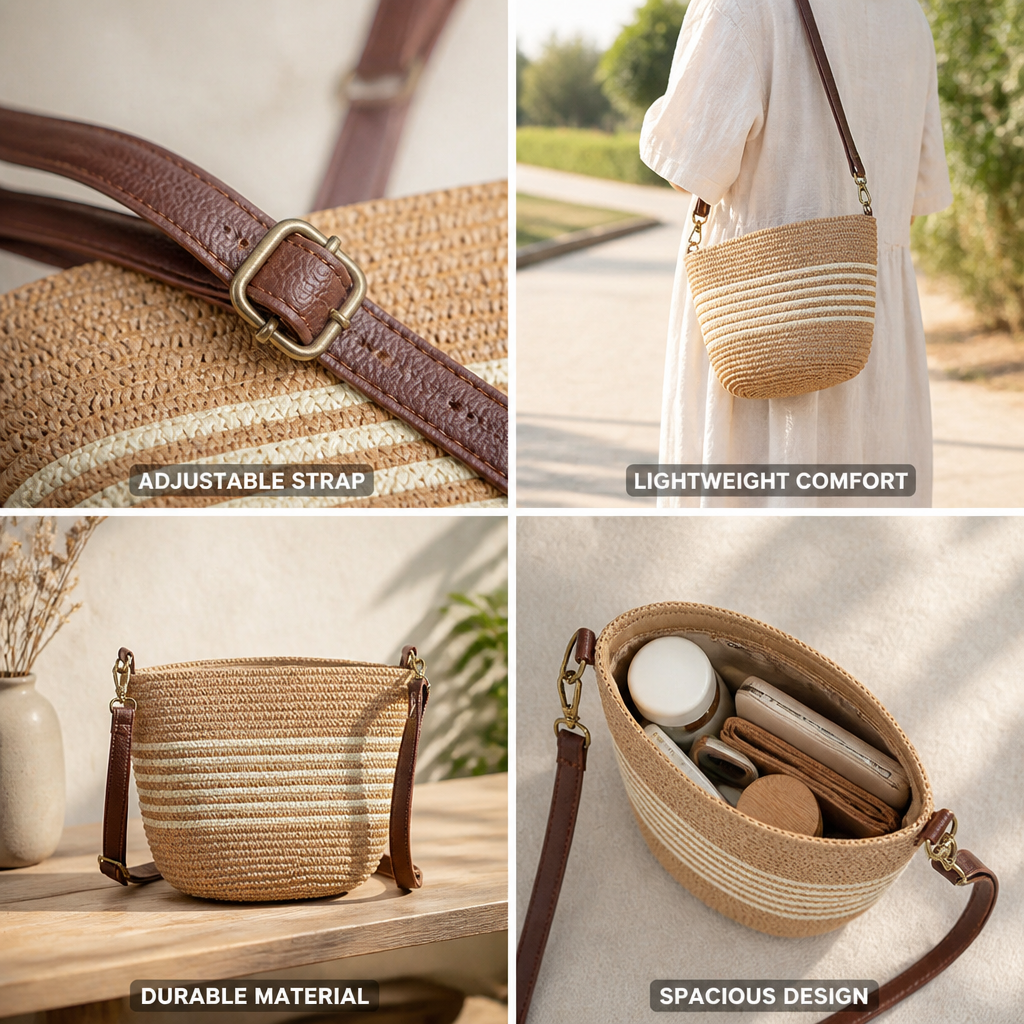 Sac à bandoulière en matière naturelle avec sangle réglable | livraina