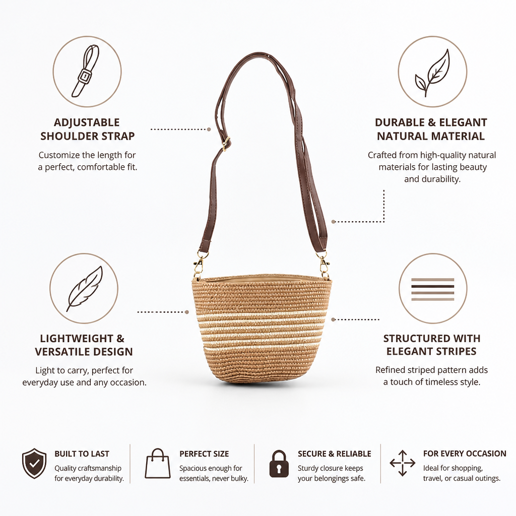Sac à bandoulière en matière naturelle avec sangle réglable | livraina