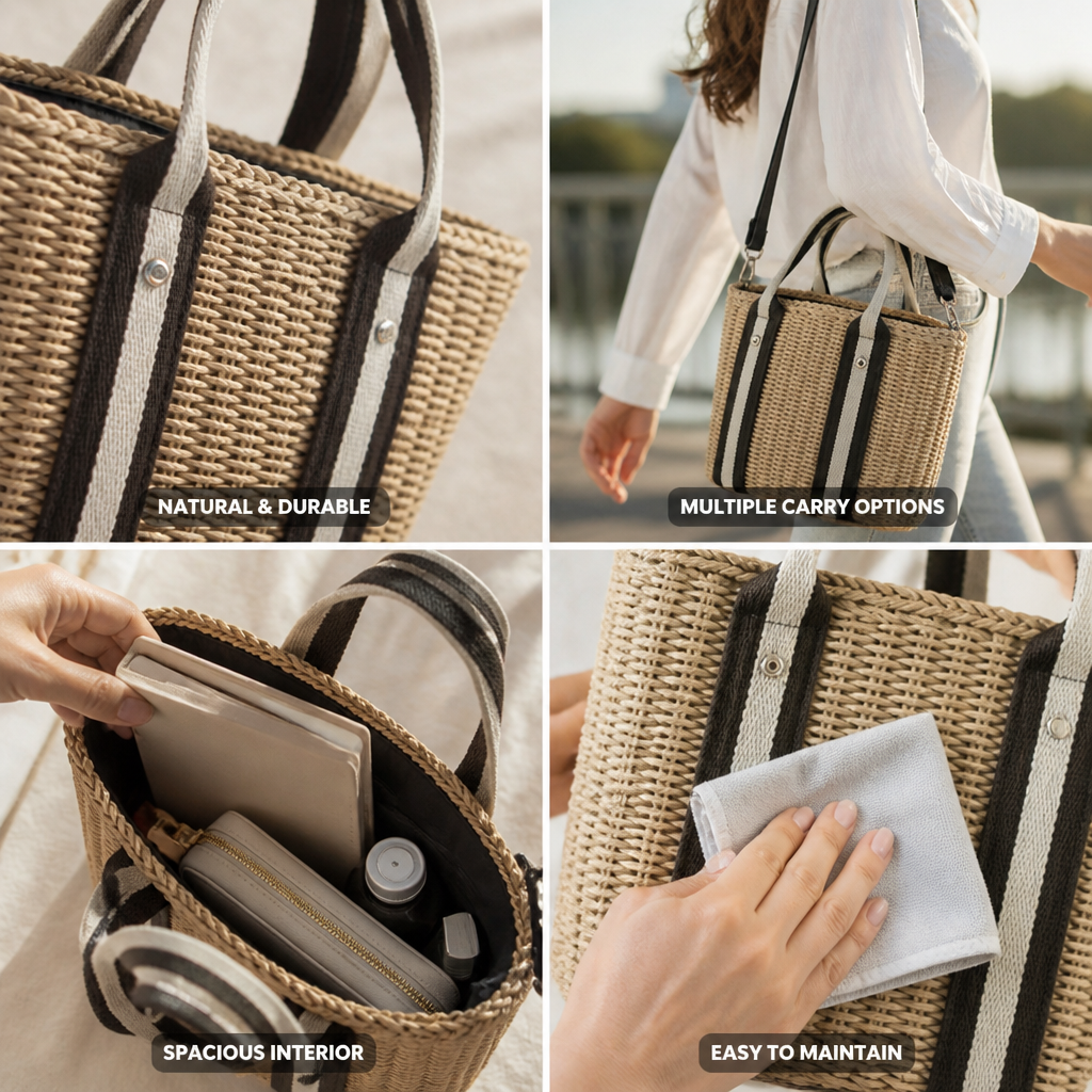 Natural Raffia Tote Bag (Removable Strap) | livraina