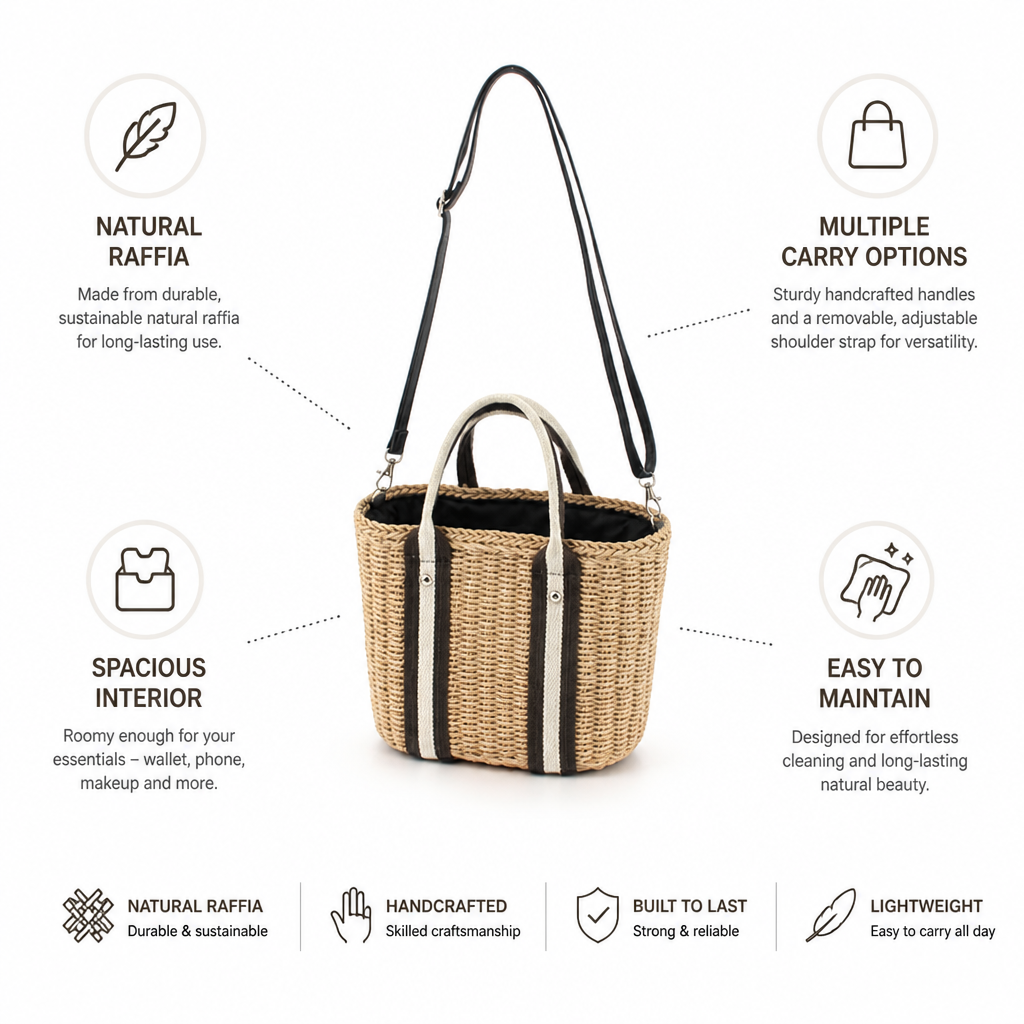 Natural Raffia Tote Bag (Removable Strap) | livraina