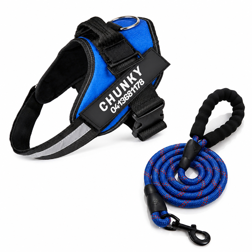 Harnais ergonomique réfléchissant anti-traction pour chien (personnalisé) | livraina