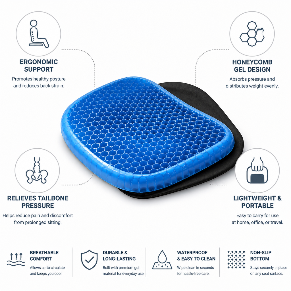 Coussin de siège orthopédique en gel alvéolé | livraina
