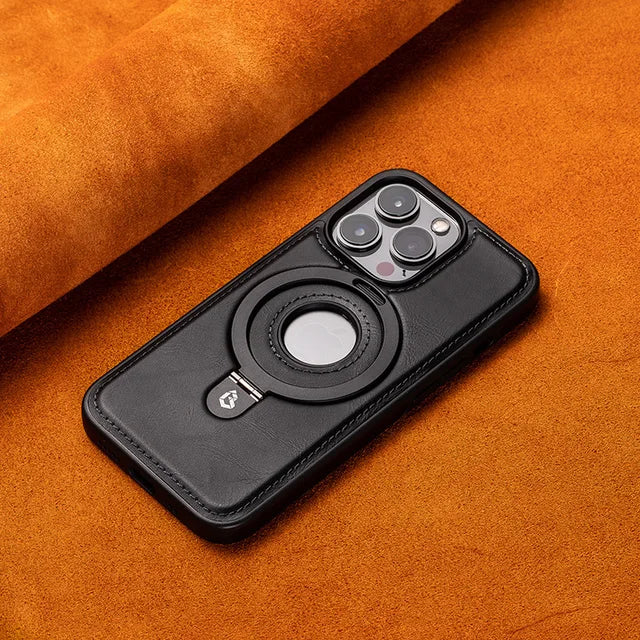 Magnetické kožené pouzdro na smartphone — tenký kryt, bezpečný kroužkový držák
