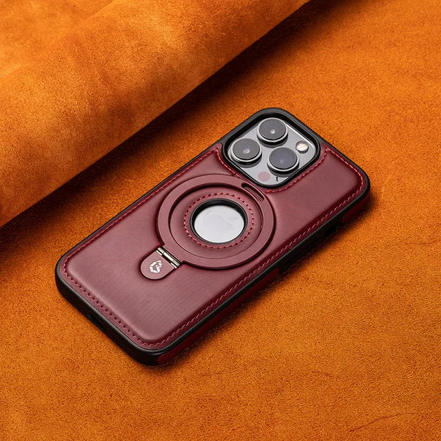 Magnetické kožené pouzdro na smartphone — tenký kryt, bezpečný kroužkový držák