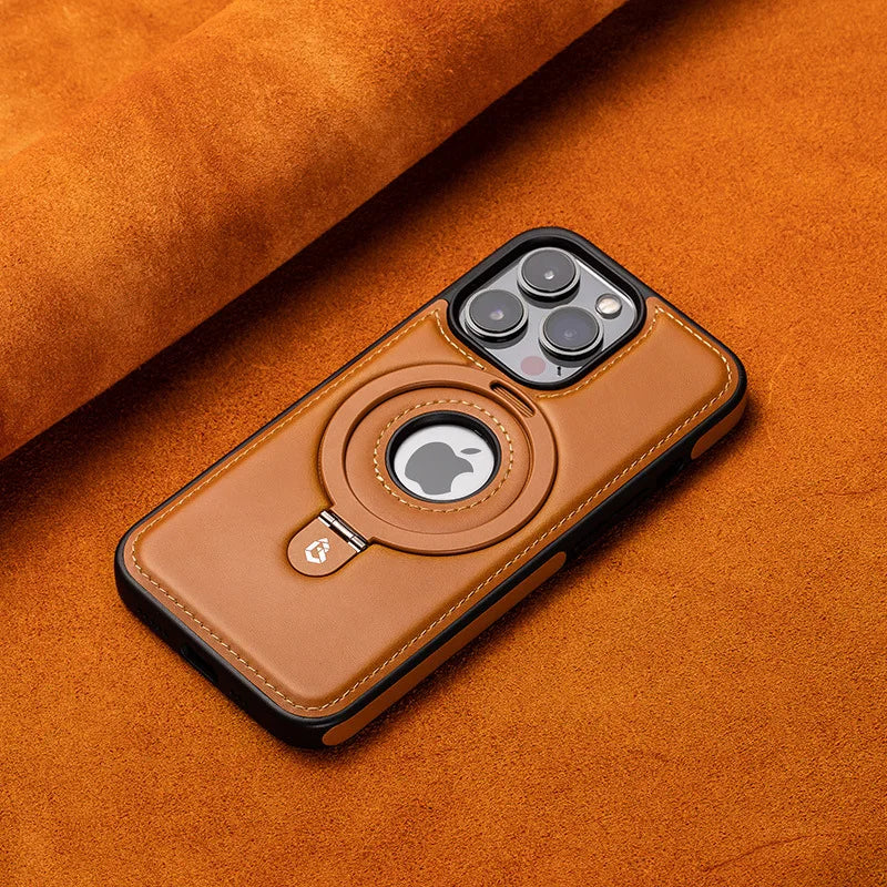 Magnetické kožené pouzdro na smartphone — tenký kryt, bezpečný kroužkový držák