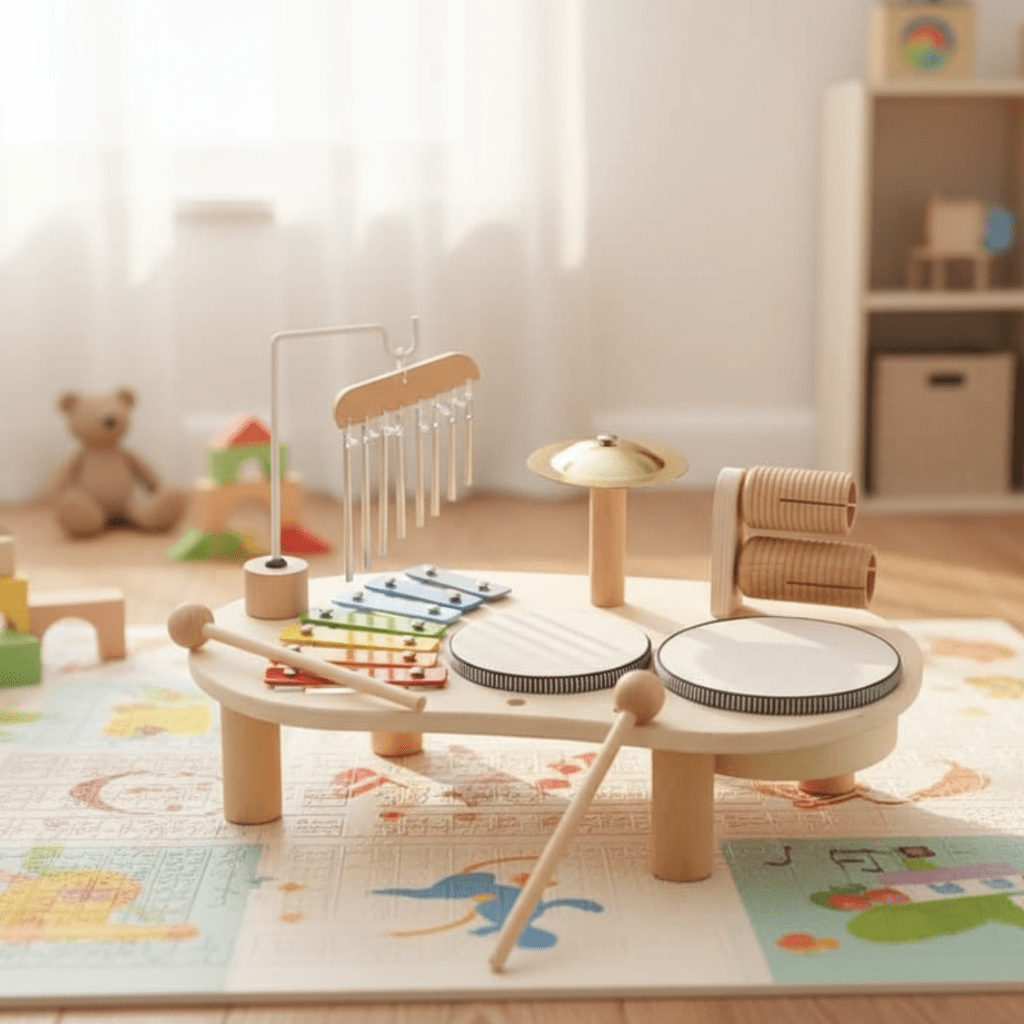 LyraWood Musikalisches Holzspielzeug-Set für Kleinkinder — Xylophon und Trommel