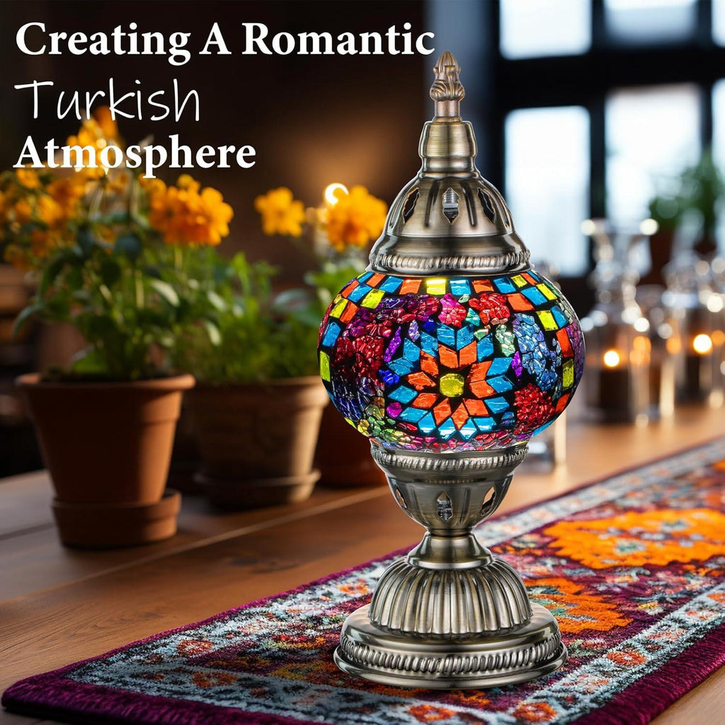 Lampada in vetro a mosaico dall’eleganza marocchina con base in bronzo | livraina