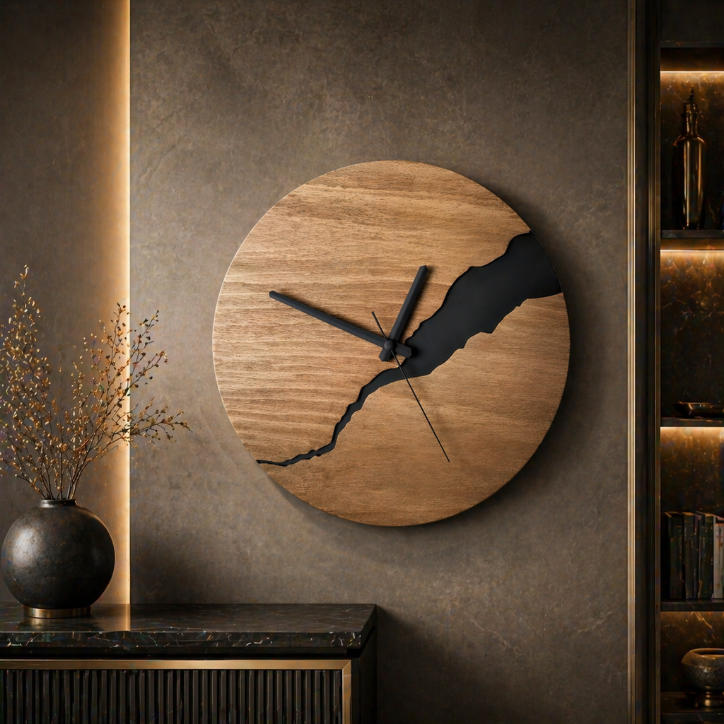 Natuurgeïnspireerde houten wandklok met kwartsnauwkeurigheid | livraina