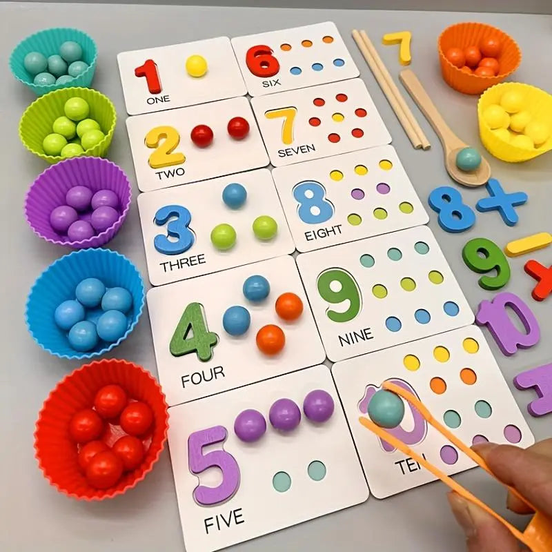 Σετ εκμάθησης μαθηματικών Montessori με ξύλινες χάντρες μέτρησης | livraina