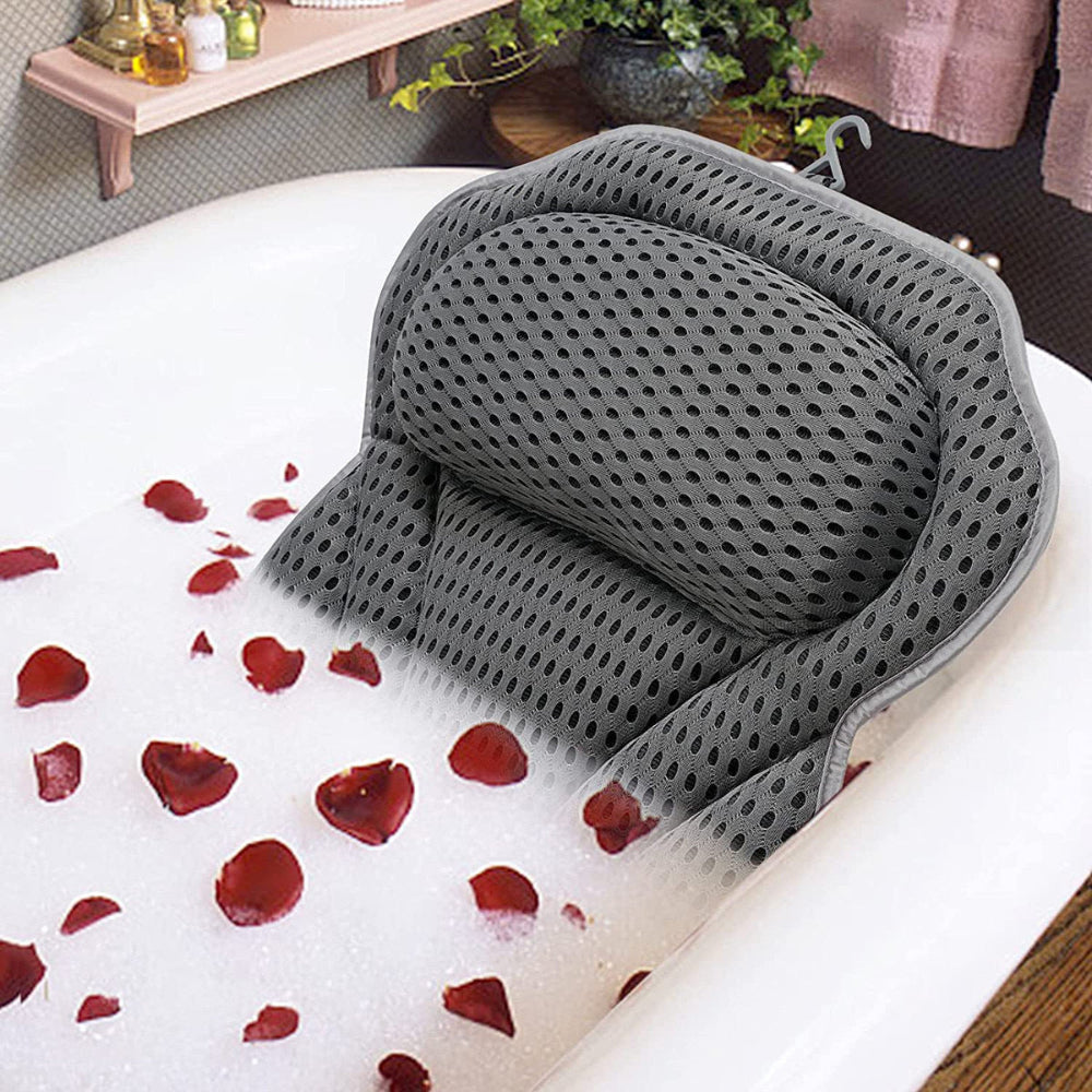 Almofada ergonómica para banheira — almofada de spa em malha e seis ventosas antiderrapantes