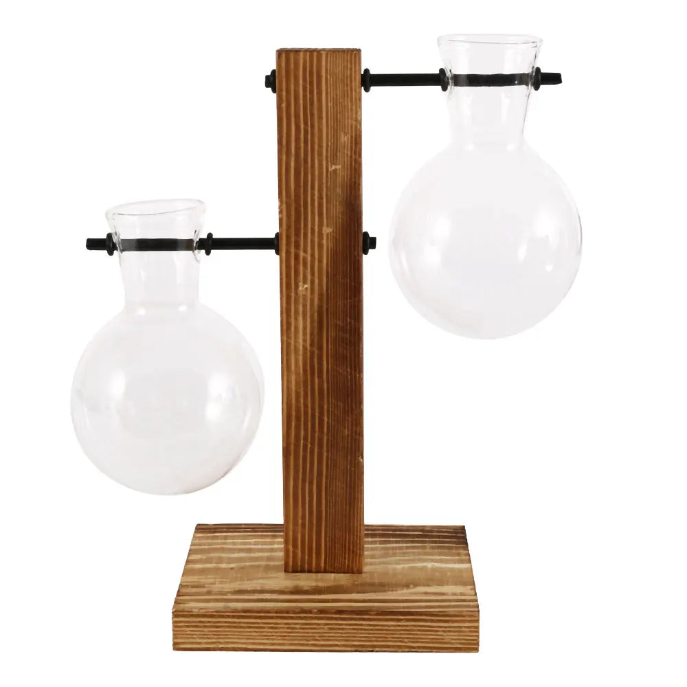WoodenBloom hydroponisk glasvase med træstativ