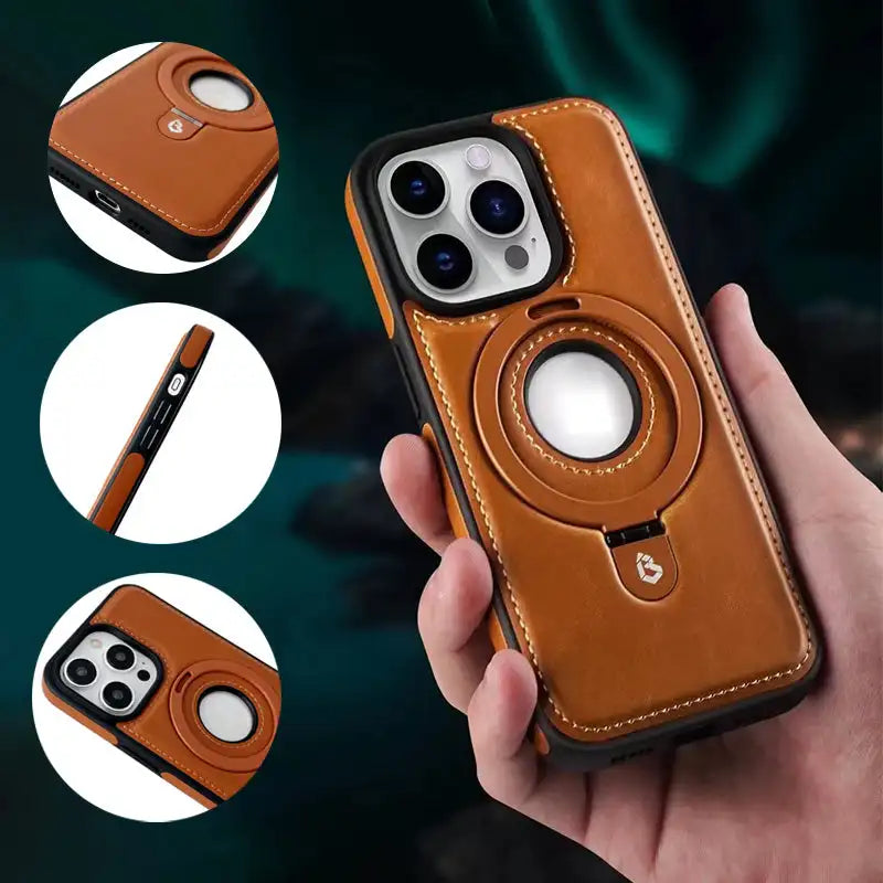 Magnetické kožené pouzdro na smartphone — tenký kryt, bezpečný kroužkový držák