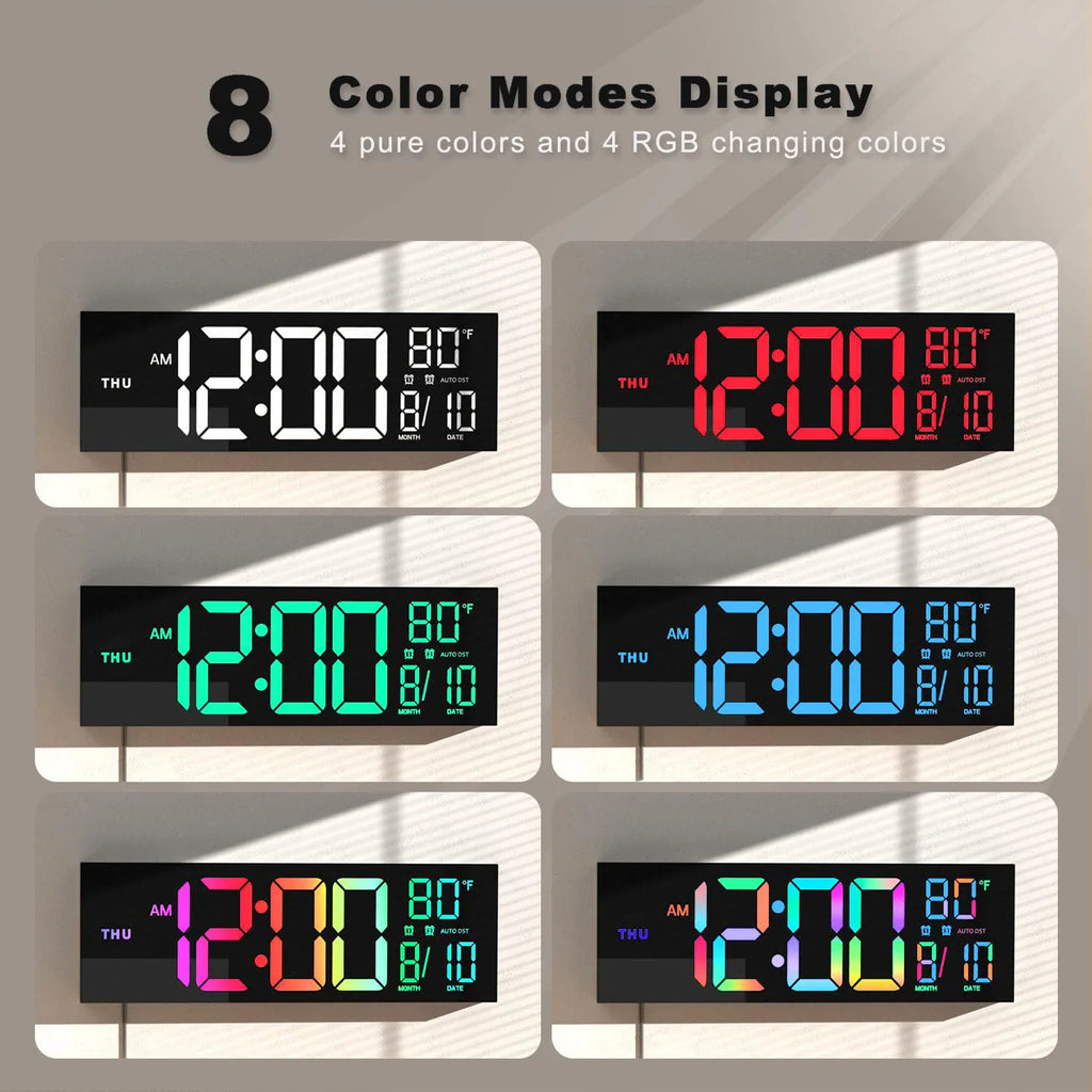 Grande orologio da parete LED LumaTime — display RGB e telecomando