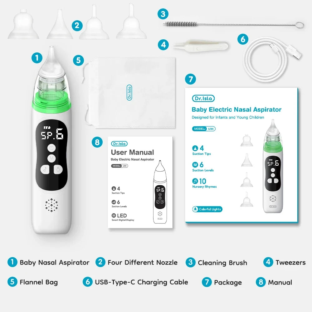 Baby Electric Nasal Aspirator — 6 Modes, Soft Silicone, Music