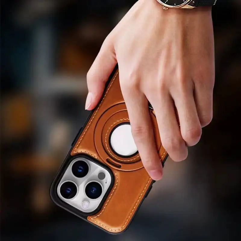 Magnetické kožené pouzdro na smartphone — tenký kryt, bezpečný kroužkový držák