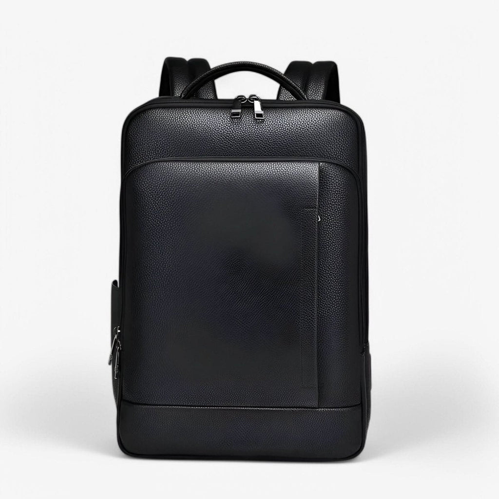 Bőr hátizsák 15.6 hüvelykes laptophoz — USB-port, fekete