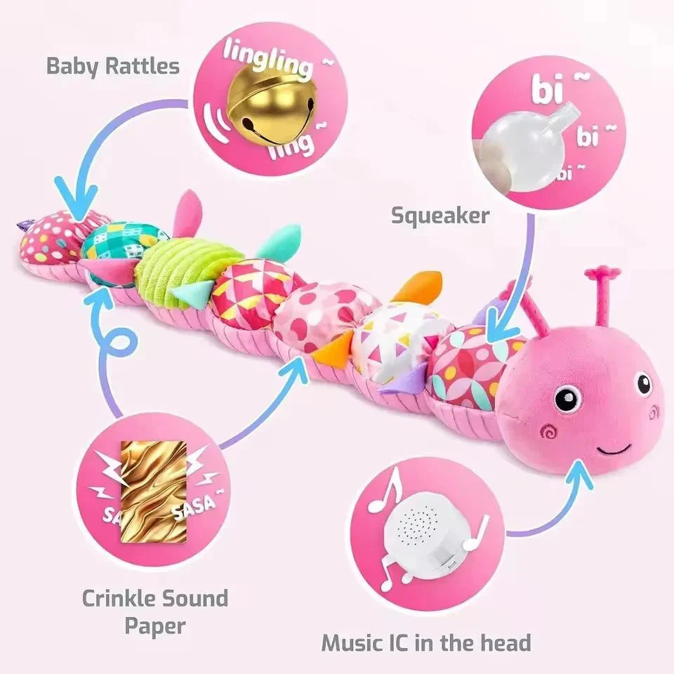 Kuschel-Säule Babysichere musikalische Raupen-Plüschfigur als Sensorikspielzeug