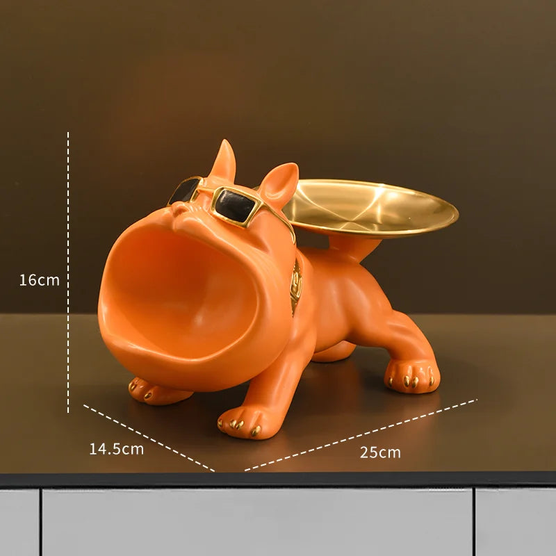 PawNook 斗牛犬雕像 — 雕塑装饰，带收纳托盘