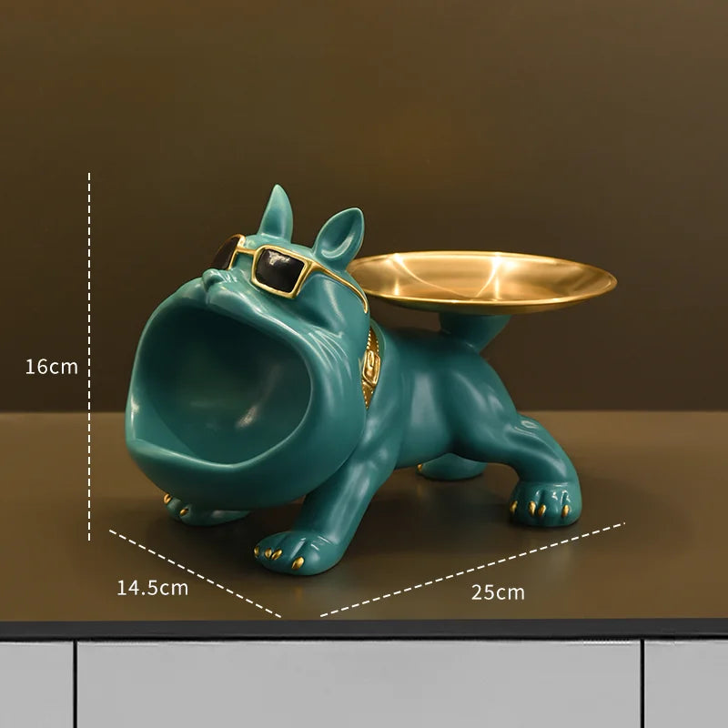 PawNook 斗牛犬雕像 — 雕塑装饰，带收纳托盘