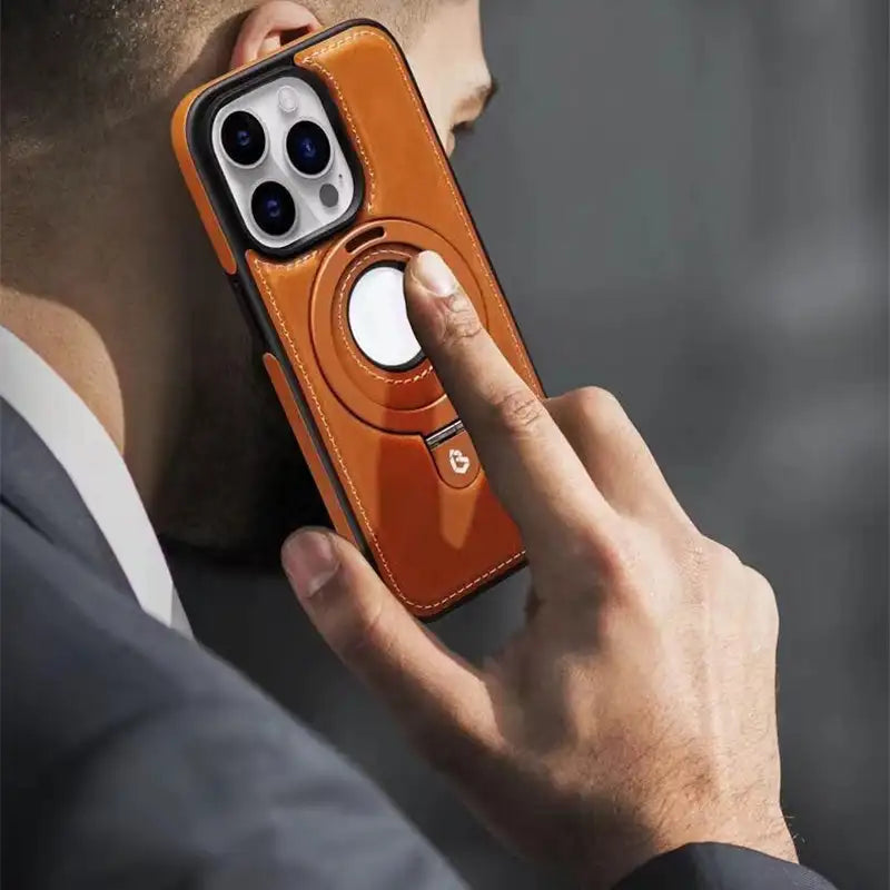 Magnetické kožené pouzdro na smartphone — tenký kryt, bezpečný kroužkový držák