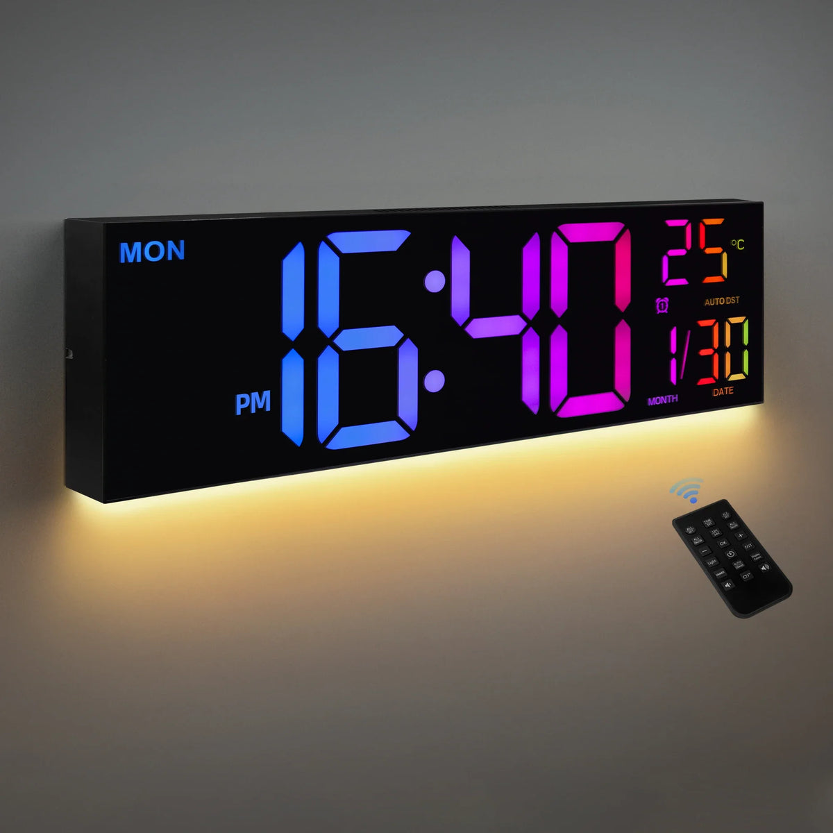 Grande orologio da parete LED LumaTime — display RGB e telecomando