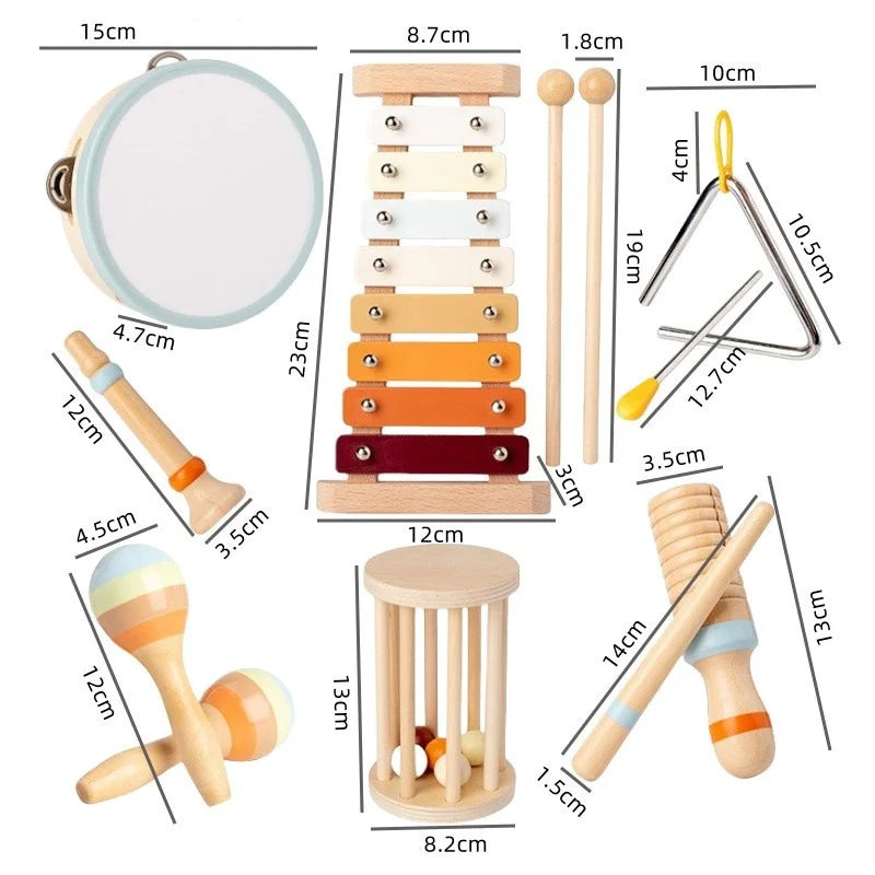 Ξύλινο μουσικό σετ Montessori για νήπια — κουρδισμένο ξυλόφωνο και μαράκες