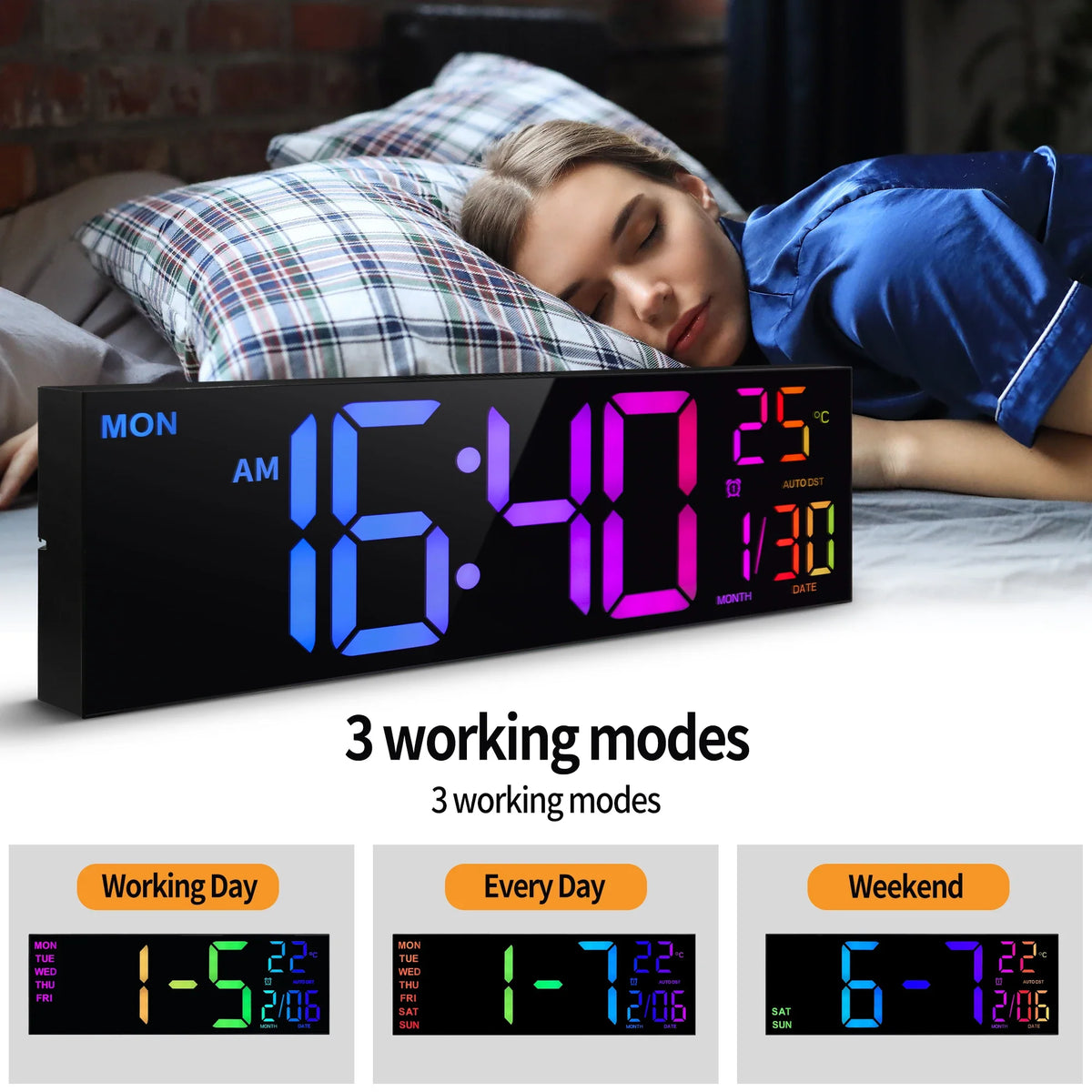 Grande orologio da parete LED LumaTime — display RGB e telecomando