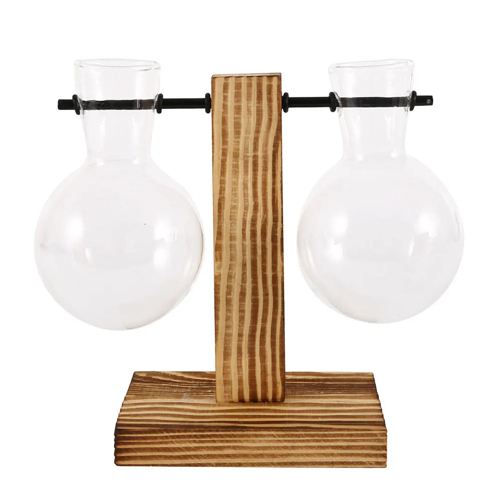 WoodenBloom hydroponisk glasvase med træstativ