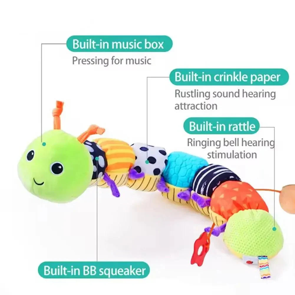 Kuschel-Säule Babysichere musikalische Raupen-Plüschfigur als Sensorikspielzeug