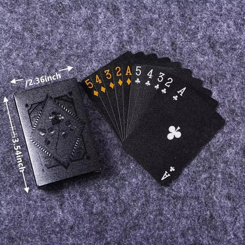 黑金防水扑克套牌——2.5 x 3.5英寸纸牌，金箔印刷