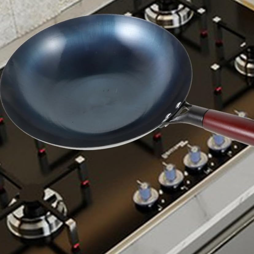 ForgeMaster 30 cm-es, kézzel kovácsolt öntöttvas wok, fa nyéllel
