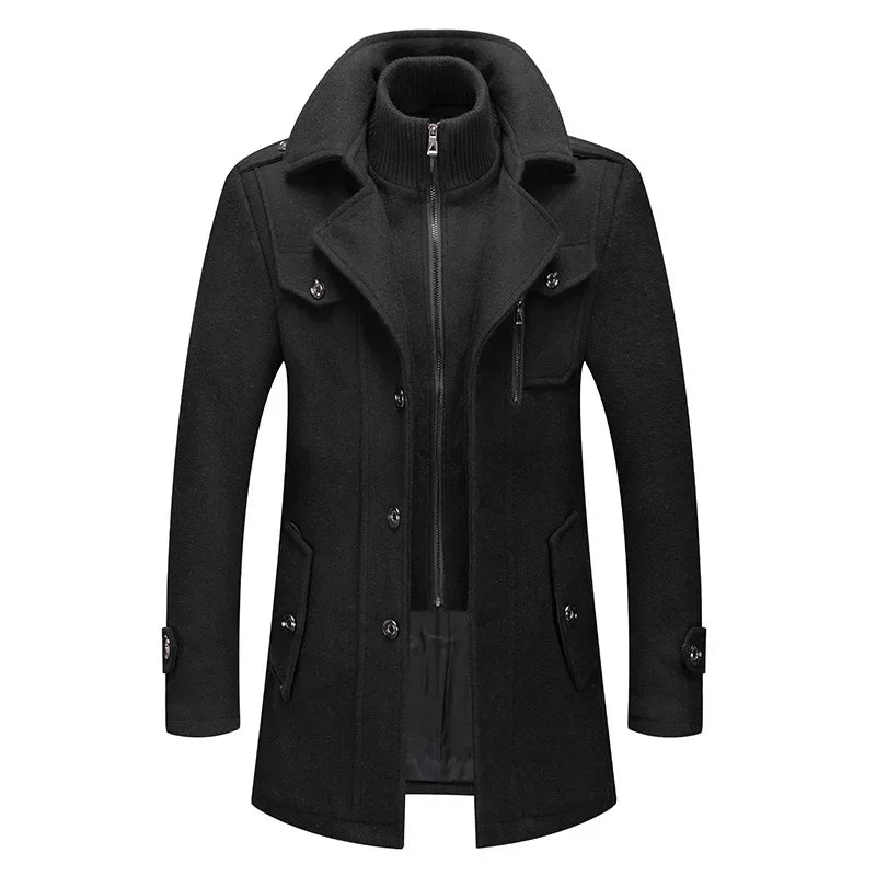 Nord strukturerad trenchcoat för män med dubbel krage, mellanlång modell