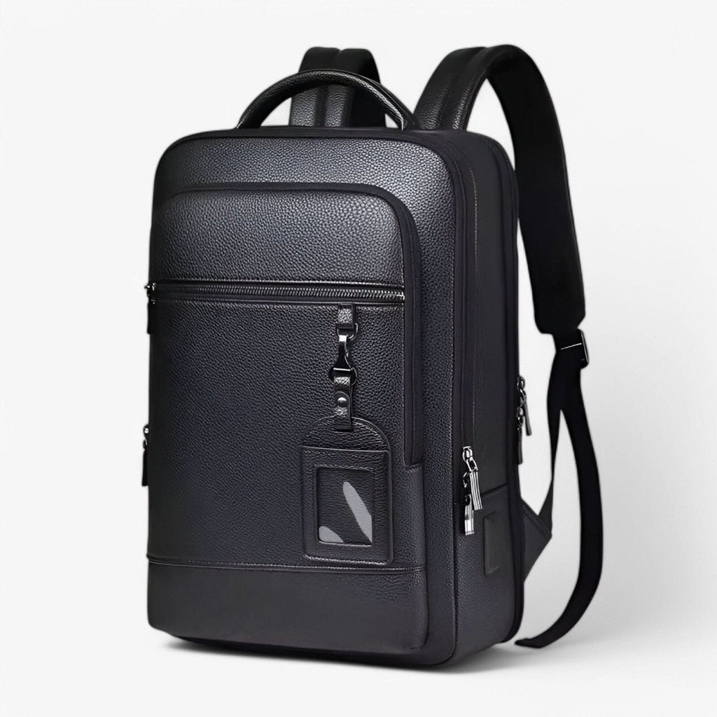 Bőr hátizsák 15.6 hüvelykes laptophoz — USB-port, fekete