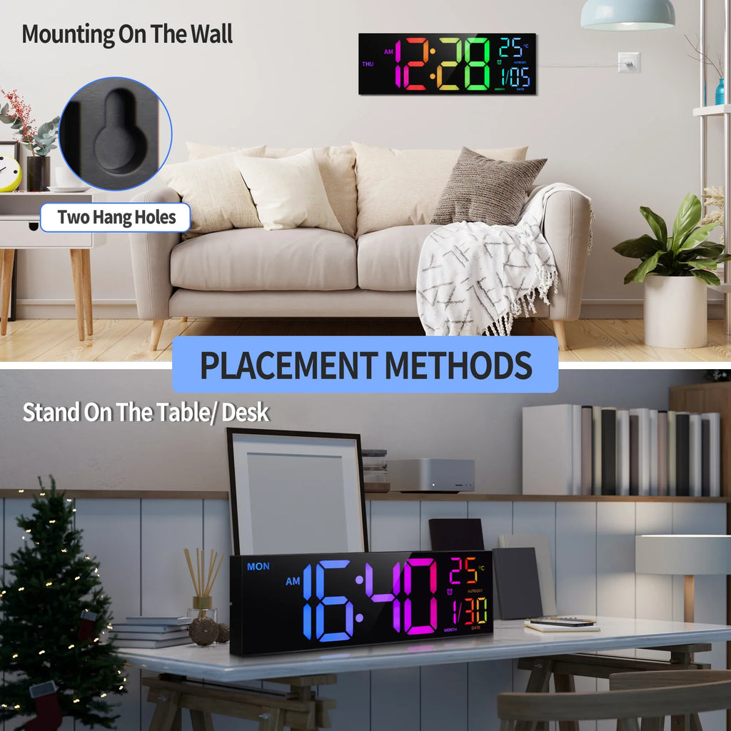 Grande orologio da parete LED LumaTime — display RGB e telecomando