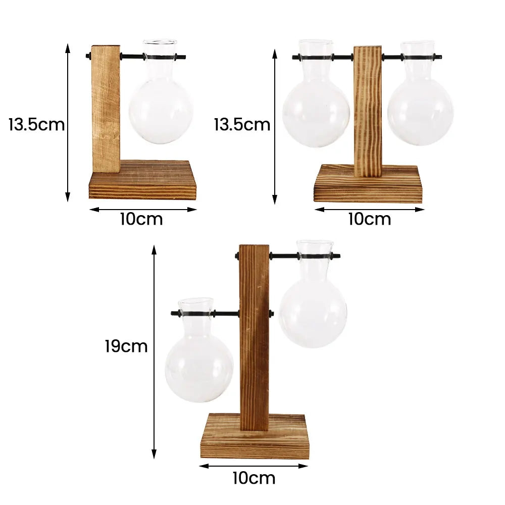 WoodenBloom hydroponisk glasvase med træstativ