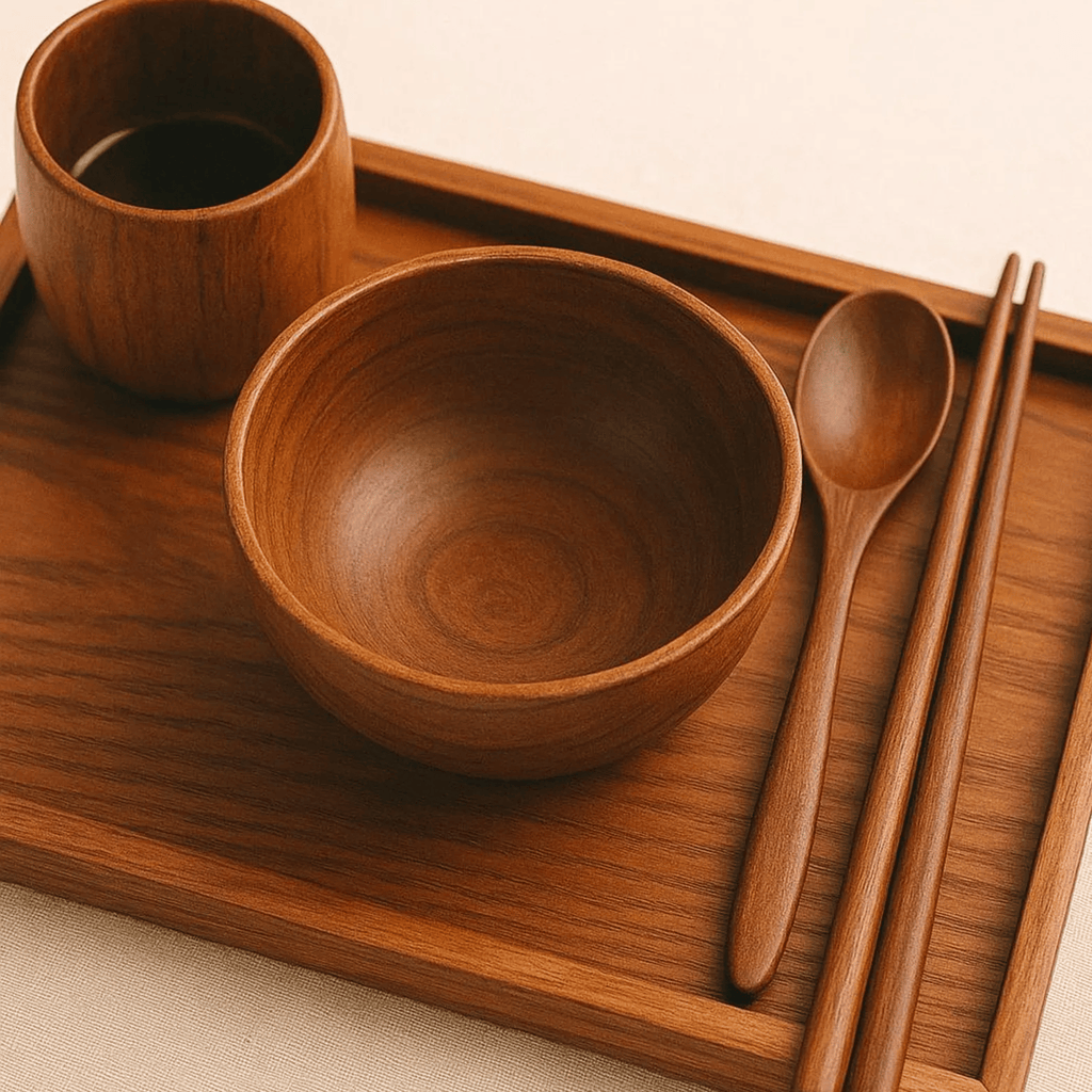 Set de masă din lemn natural – veselă elegantă inspirată de stilul japonez | livraina