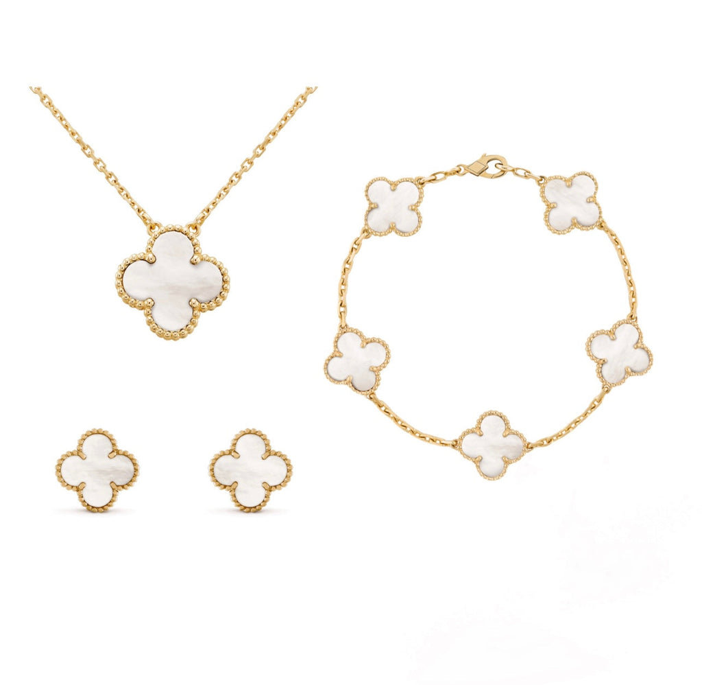 3-Piece Shamrock Pearl Jewelry Trio — Gold Finish Set