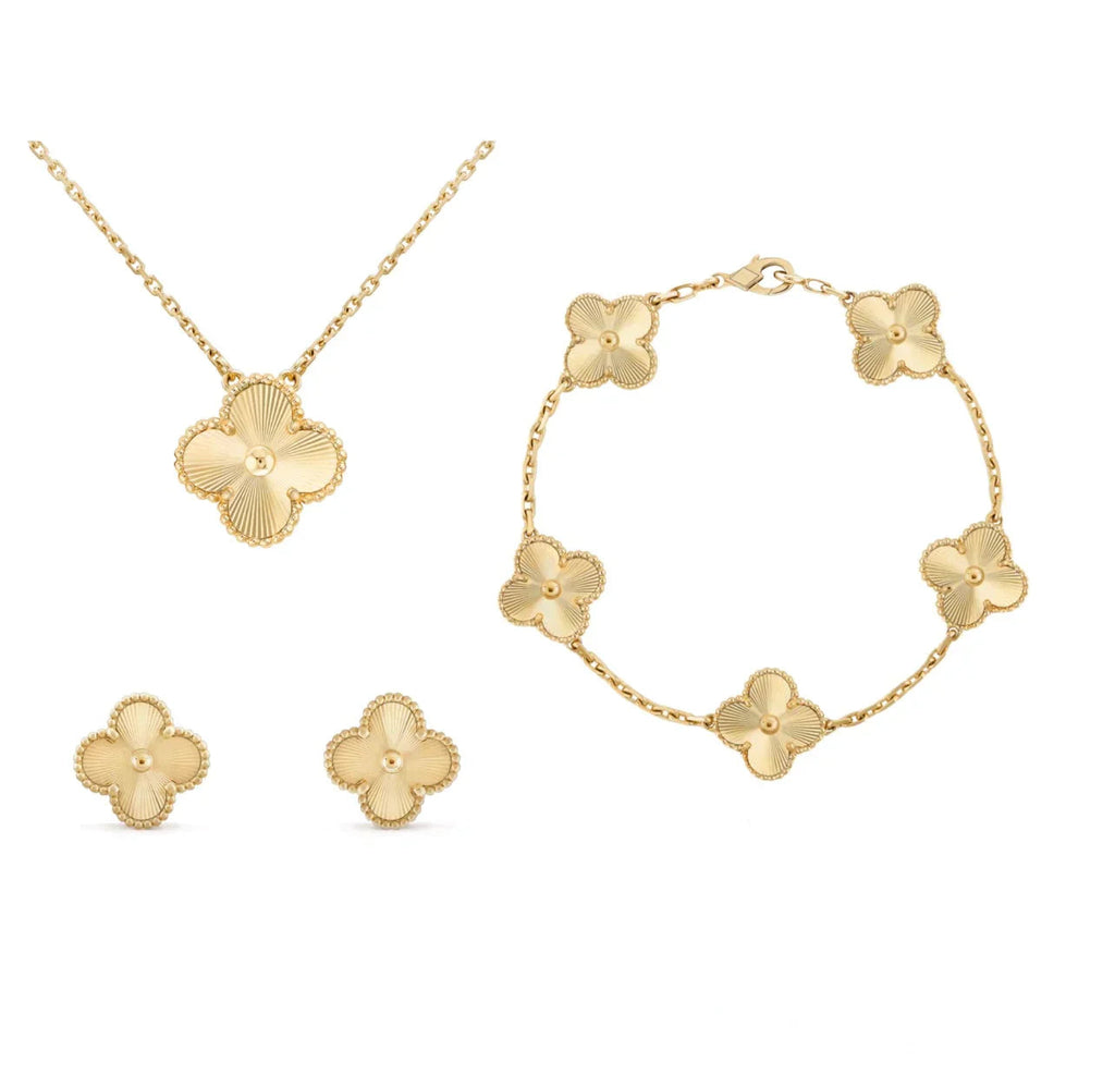 3-Piece Shamrock Pearl Jewelry Trio — Gold Finish Set
