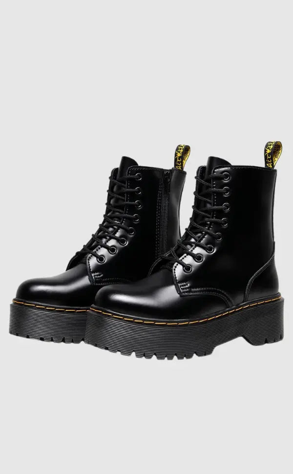 Black Leather Platform Combat Boots — Chunky Sole Boots