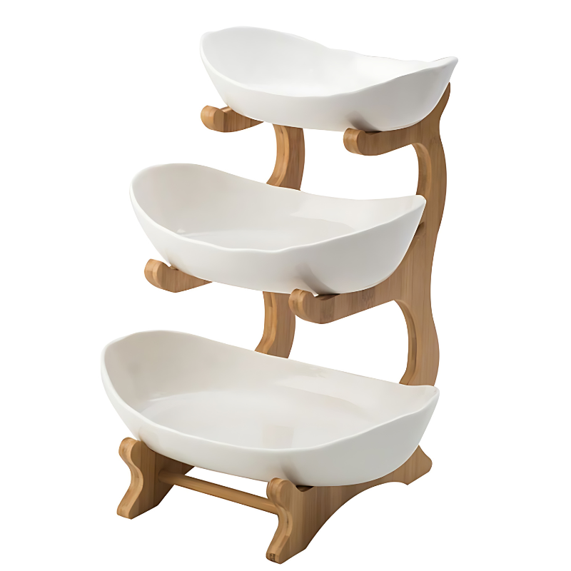 Multi-Level Fruit Organizer with Bamboo Base and Plastic Bowls | livraina