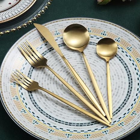 20-Piece Minimalist Gold Stainless Steel Flatware Set