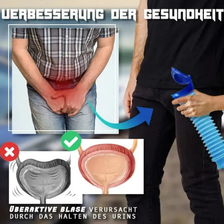 Urinol masculino expansível de 750 ml — painel azul estanque e seguro, sem BPA