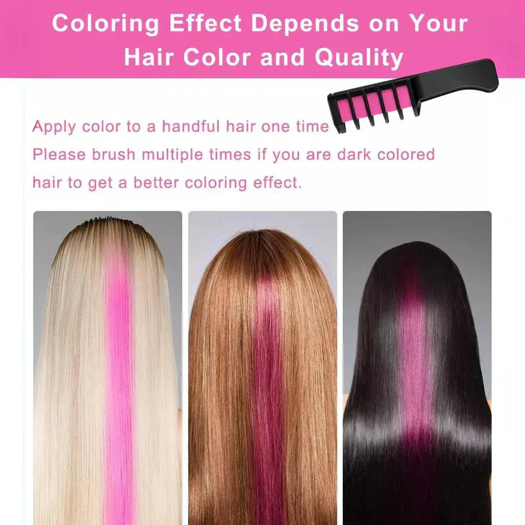 Lápiz de tiza lavable para teñir el cabello — Mechas intensas temporales, incluye peine mezclador