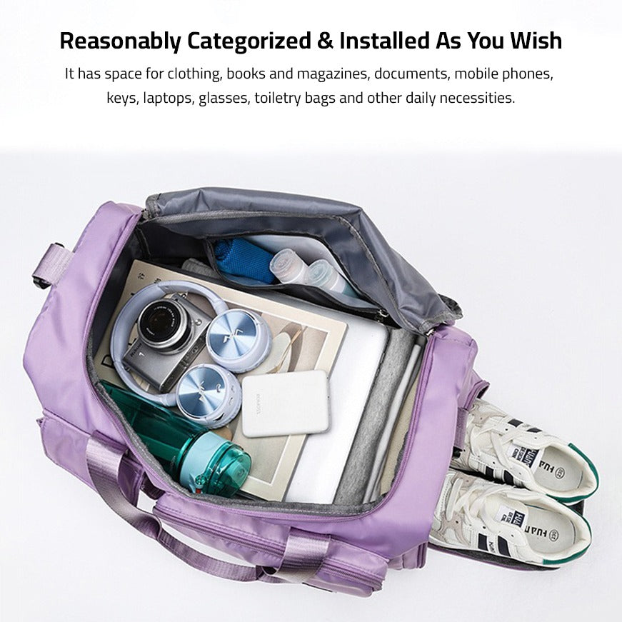 Travel Duffle Bag — Multiple Pockets, Shoe Compartment