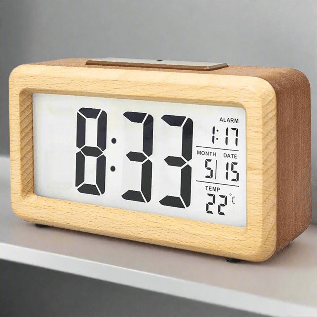 Natural Wood Alarm Clock with LED Display & Temp Monitor | livraina