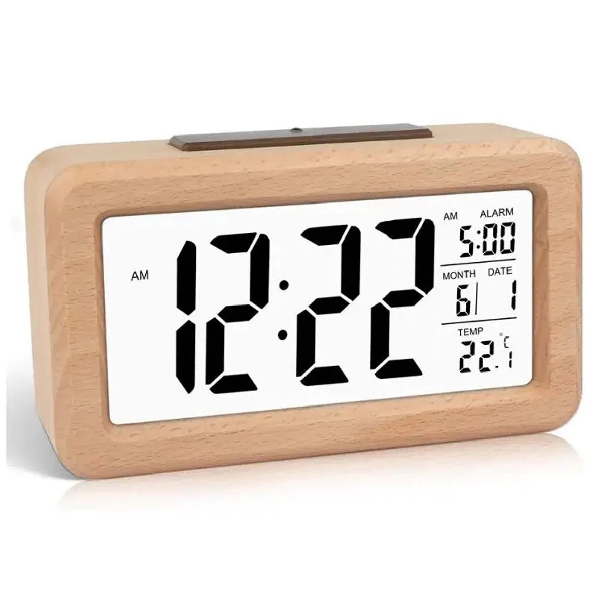 Natural Wood Alarm Clock with LED Display & Temp Monitor | livraina