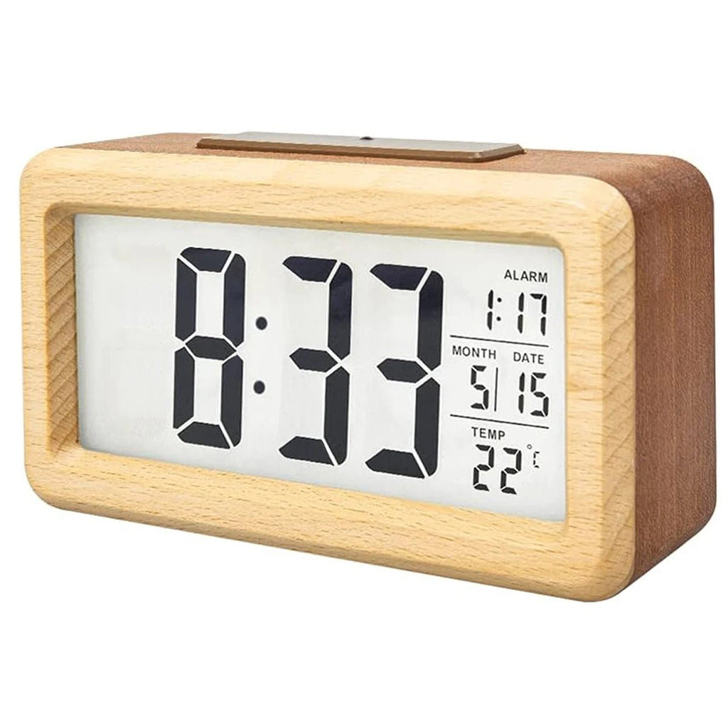 Natural Wood Alarm Clock with LED Display & Temp Monitor | livraina