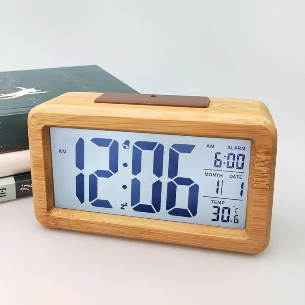 Natural Wood Alarm Clock with LED Display & Temp Monitor | livraina