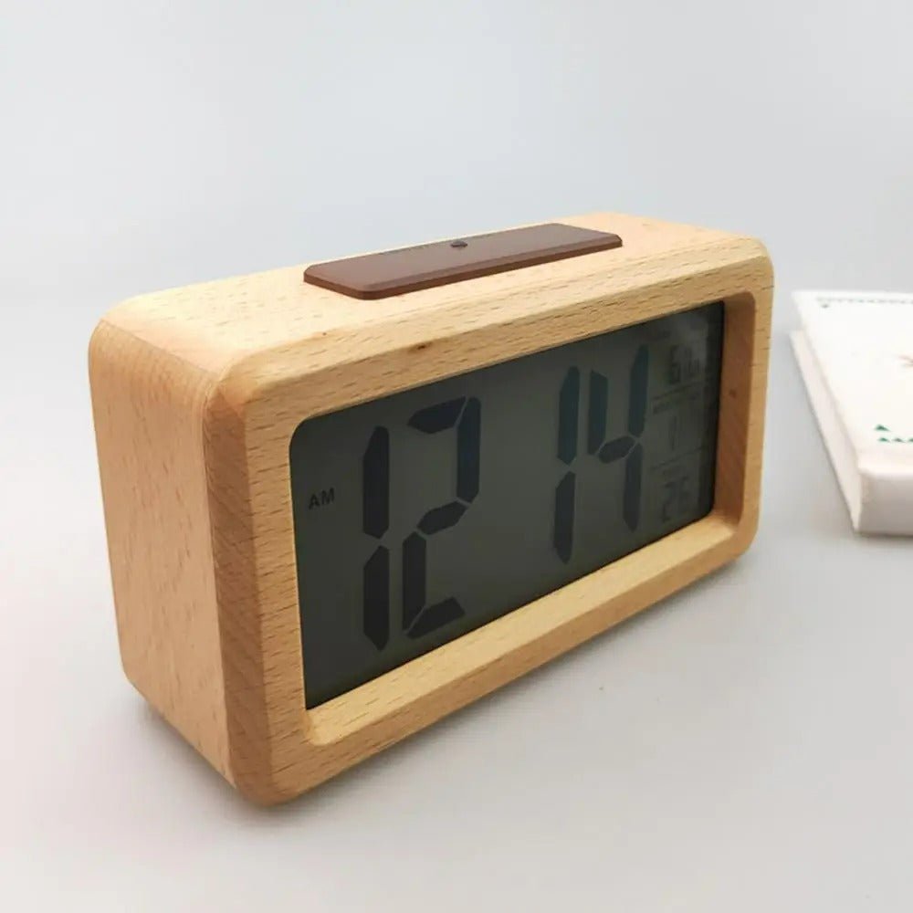 Natural Wood Alarm Clock with LED Display & Temp Monitor | livraina
