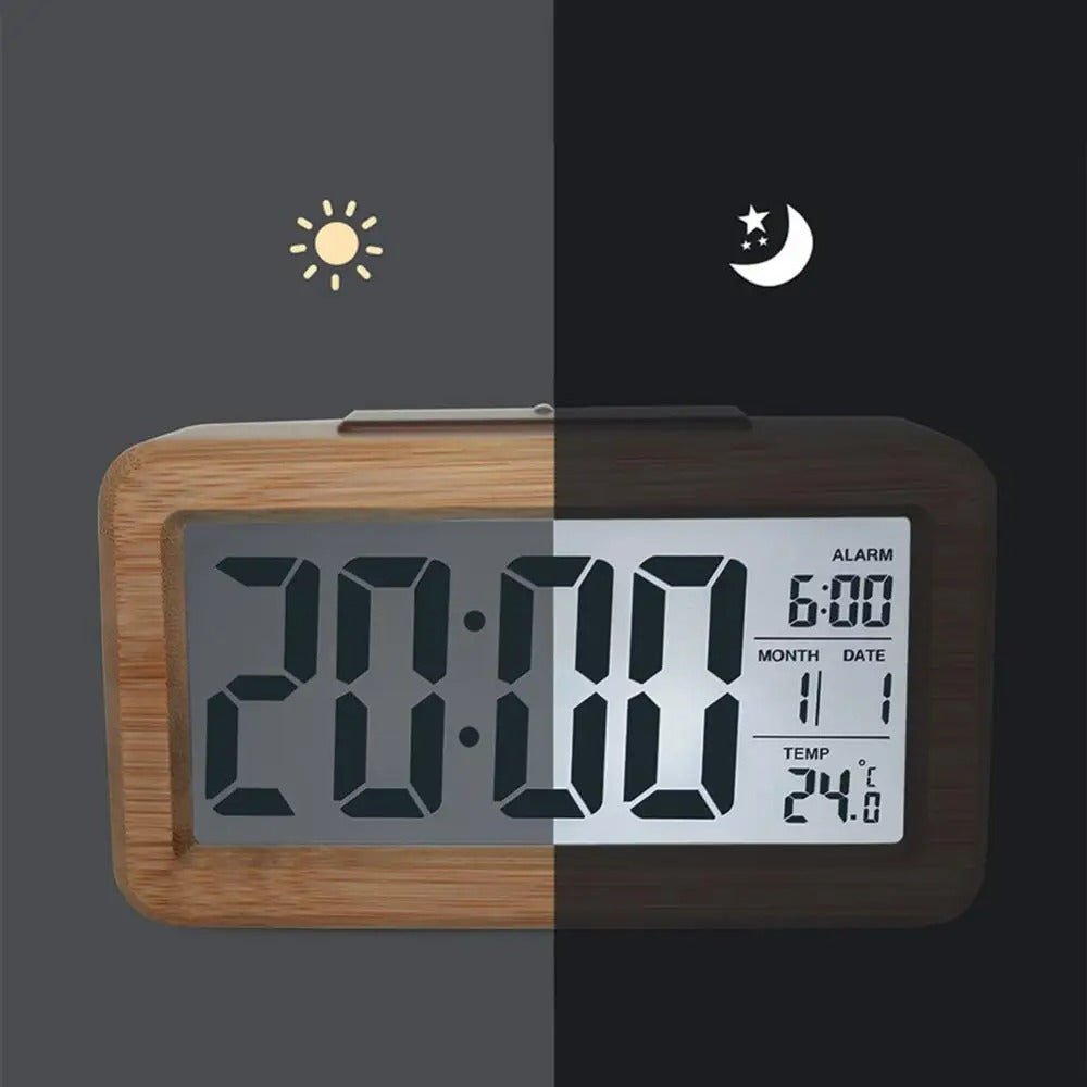 Natural Wood Alarm Clock with LED Display & Temp Monitor | livraina